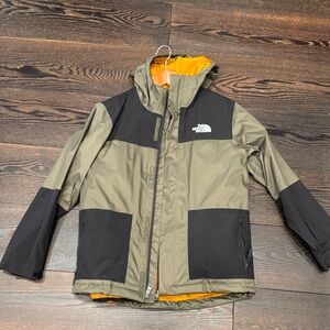 The North Face Olive and Black Hooded Jacket with Orange Interior